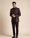 Manyavar Men Wine Velvet Jodhpuri Suit with Embroidery