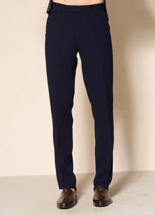 Manyavar Men Blue Velvet Printed Indo-Western Set with Pant