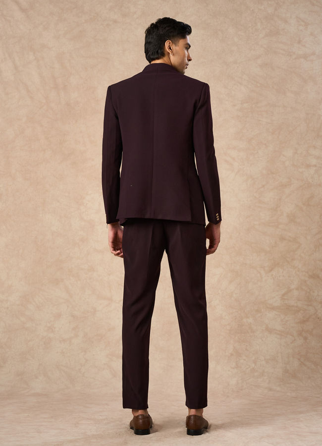 Manyavar Men Wine Blended Rayon Jodhpuri Suit