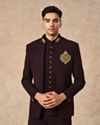 Manyavar Men Wine Blended Rayon Jodhpuri Suit