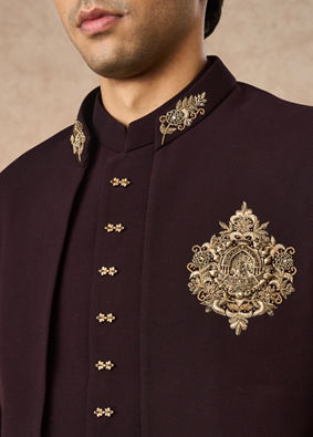 Manyavar Men Wine Blended Rayon Jodhpuri Suit