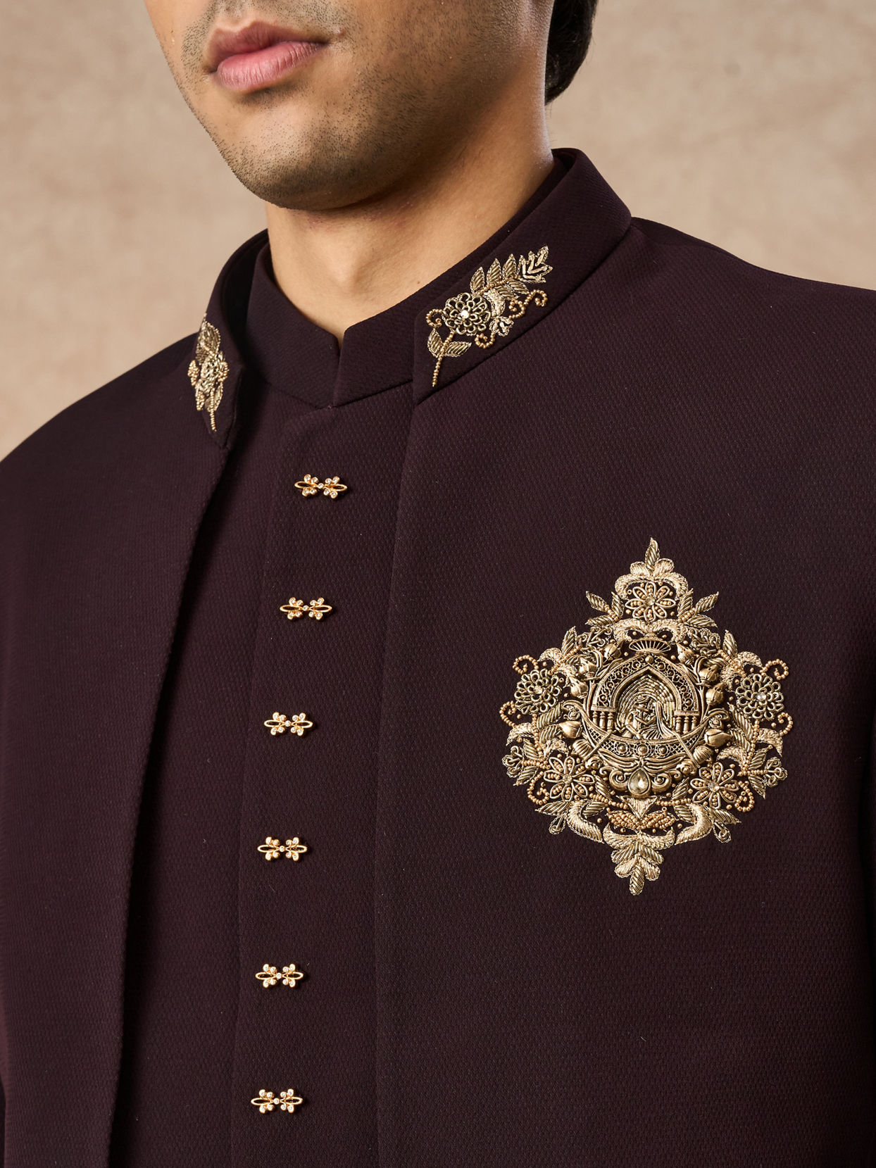 Manyavar Men Wine Blended Rayon Jodhpuri Suit