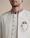 Manyavar Men Cream Blended Cotton Jodhpuri Suit with Embroidery