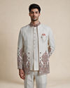 Manyavar Men Cream Blended Cotton Jodhpuri Suit with Embroidery