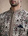Manyavar Men Cream Velvet Jodhpuri Suit with Embroidery