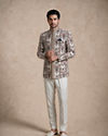 Manyavar Men Cream Velvet Jodhpuri Suit with Embroidery