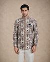 Manyavar Men Cream Velvet Jodhpuri Suit with Embroidery