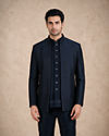 Manyavar Men Blue Blended Rayon Jodhpuri Suit with Embroidery