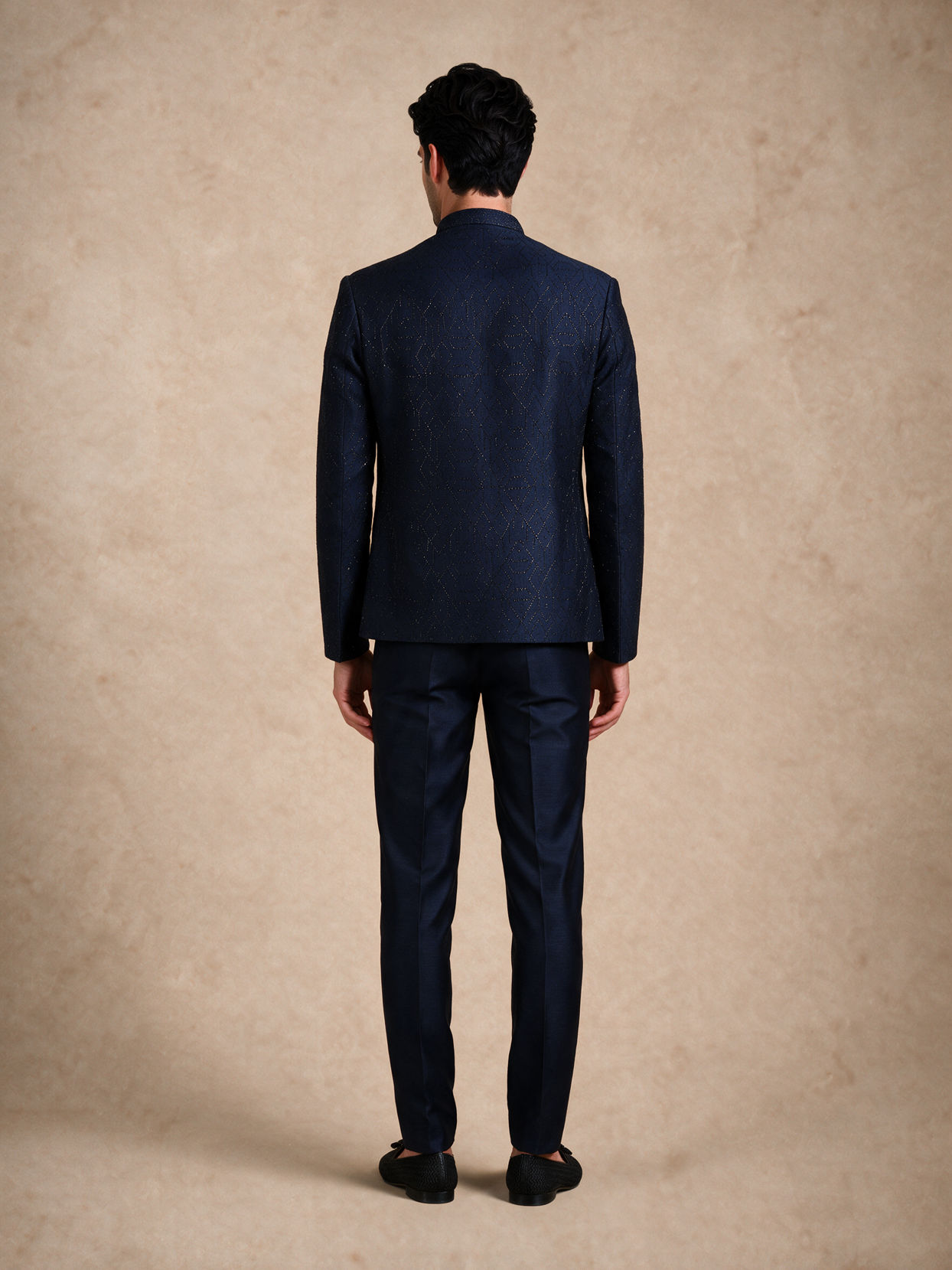 Manyavar Men Blue Blended Rayon Jodhpuri Suit with Embroidery