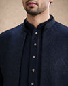Manyavar Men Blue Blended Rayon Jodhpuri Suit with Embroidery