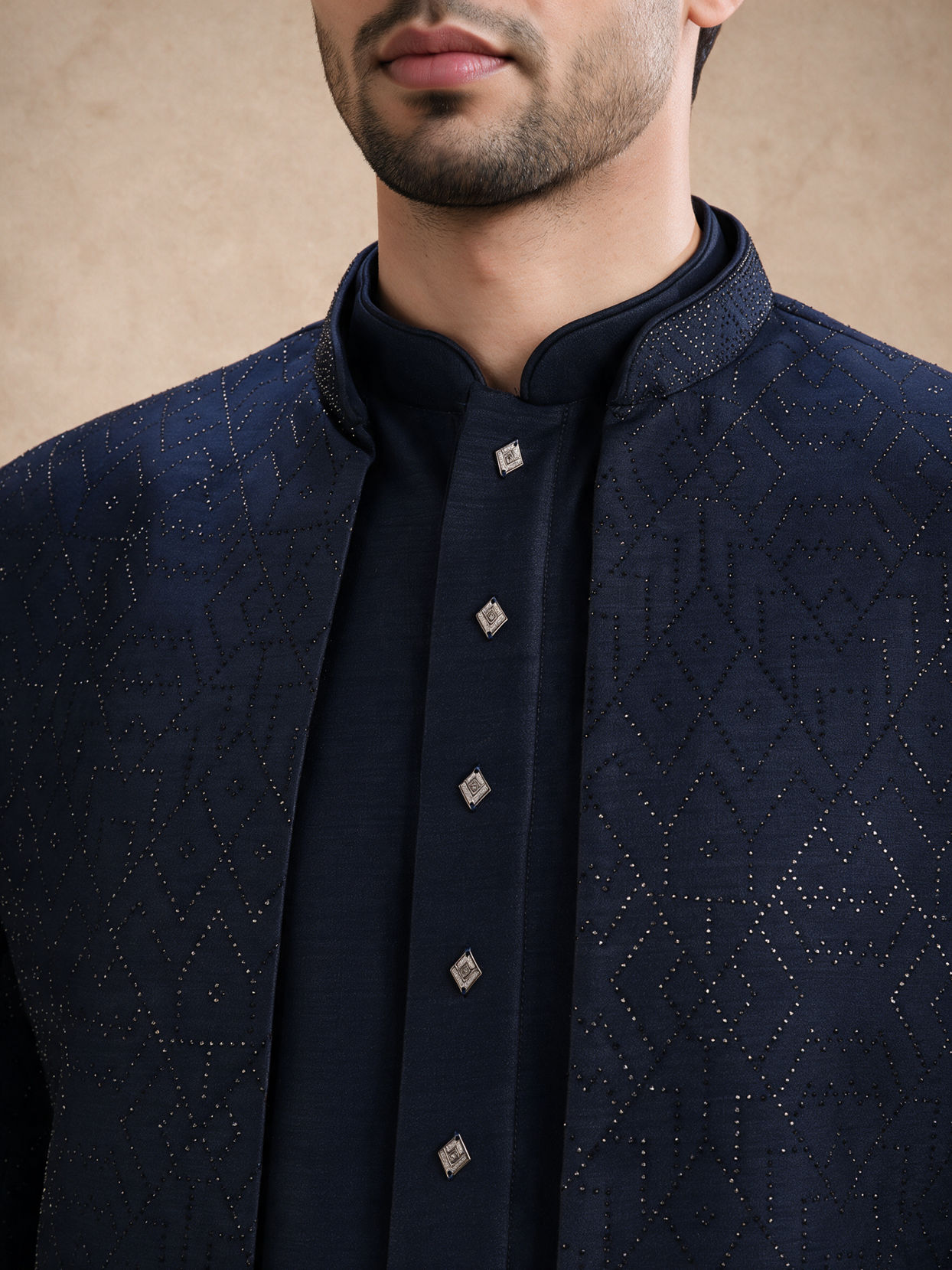Manyavar Men Blue Blended Rayon Jodhpuri Suit with Embroidery