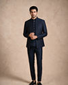 Manyavar Men Blue Blended Rayon Jodhpuri Suit with Embroidery