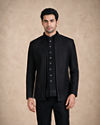 Manyavar Men Black Blended Rayon Jodhpuri Suit with Embroidery