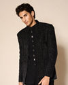 Manyavar Men Black Velvet Embroidered Jodhpuri Suit