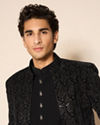 Manyavar Men Black Velvet Embroidered Jodhpuri Suit