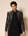 Manyavar Men Black Blended Rayon Jodhpuri Suit with Embellishments