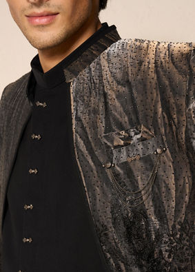 Manyavar Men Black Blended Rayon Jodhpuri Suit with Embellishments