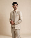 Manyavar Men Beige Blended Cotton Jodhpuri Suit with Embroidery