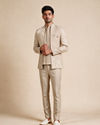 Manyavar Men Beige Blended Cotton Jodhpuri Suit with Embroidery