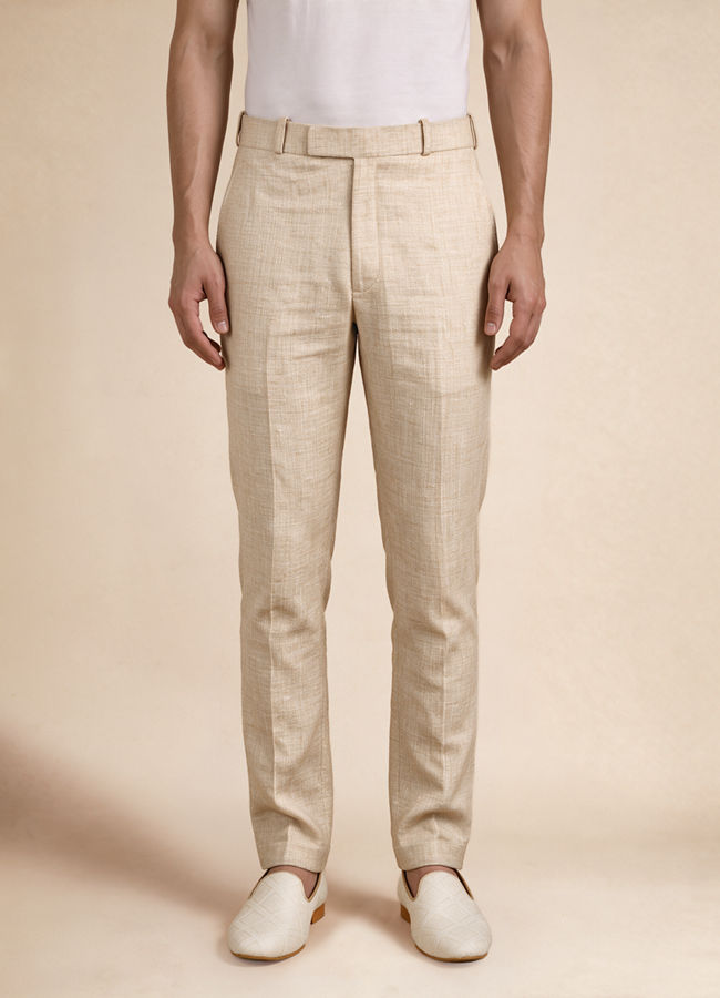 Manyavar Men Beige Blended Cotton Jodhpuri Suit with Embroidery