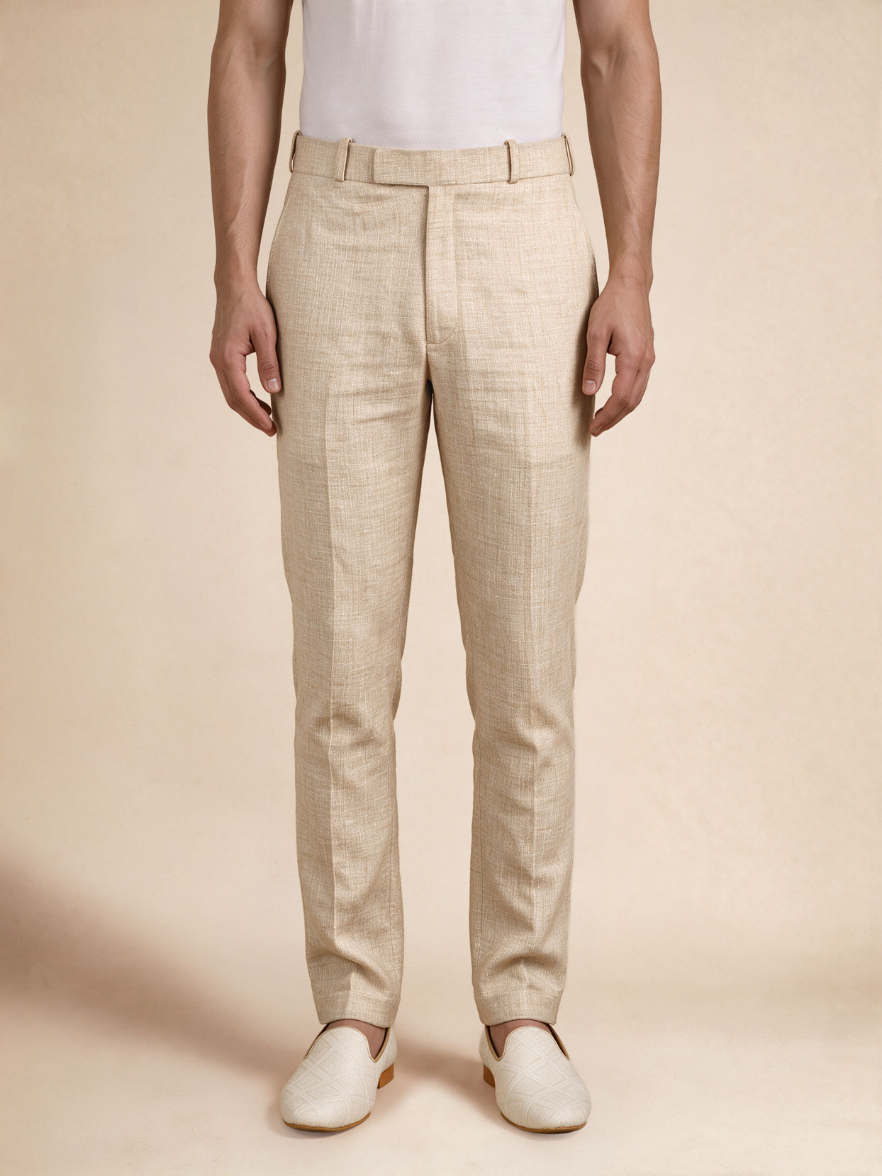 Manyavar Men Beige Blended Cotton Jodhpuri Suit with Embroidery