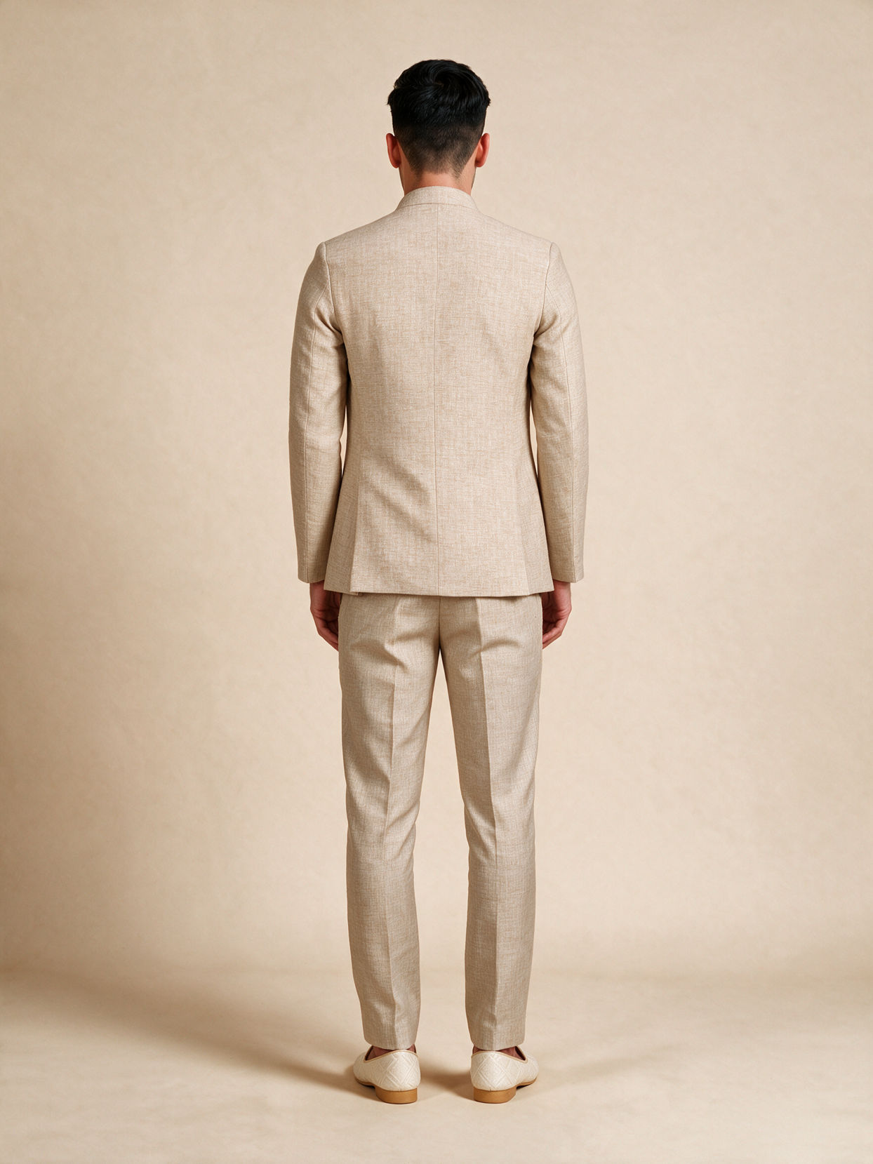 Manyavar Men Beige Blended Cotton Jodhpuri Suit with Embroidery