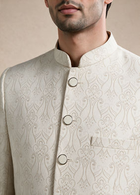 Manyavar Men Cream Brocade Jodhpuri Suit with Embroidery