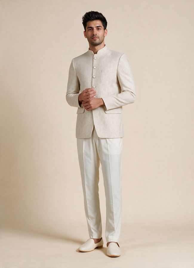 Manyavar Men Cream Brocade Jodhpuri Suit with Embroidery