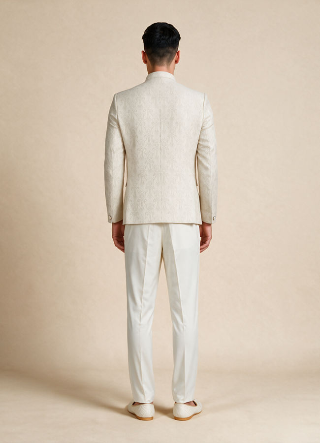 Manyavar Men Cream Brocade Jodhpuri Suit with Embroidery