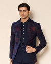 Manyavar Men Dark Blue Velvet Jodhpuri Suit with Embroidery