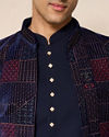 Manyavar Men Dark Blue Velvet Jodhpuri Suit with Embroidery
