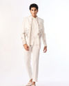 Manyavar Men White Blended Rayon Jodhpuri Suit with Embroidery