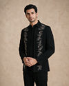 Manyavar Men Black Blended Rayon Jodhpuri Suit with Embroidered Detail