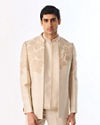 Manyavar Men Beige Art Silk Jodhpuri Suit with Embroidery