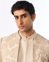 Manyavar Men Beige Art Silk Jodhpuri Suit with Embroidery