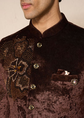 Manyavar Men Brown Velvet Jodhpuri Suit