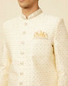 Manyavar Men Cloud Cream Sherwani Set with Rhinestone work