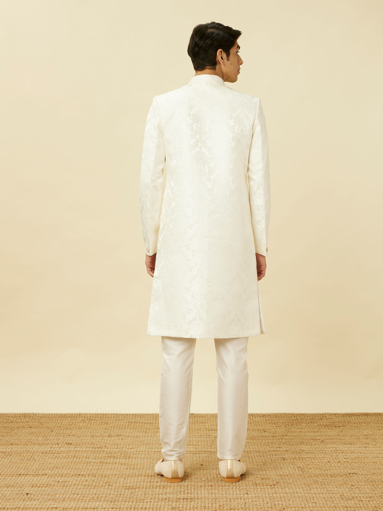 Manyavar Men Pristine White Medallion Patterned Sherwani Set
