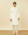 Manyavar Men Pristine White Medallion Patterned Sherwani Set