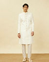 alt message - Manyavar Men Pristine White Medallion Patterned Sherwani Set image number 2