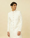 Manyavar Men Pristine White Medallion Patterned Sherwani Set