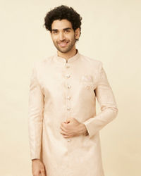 Manyavar Men Veiled Rose Pink Medallion Patterned Sherwani Set