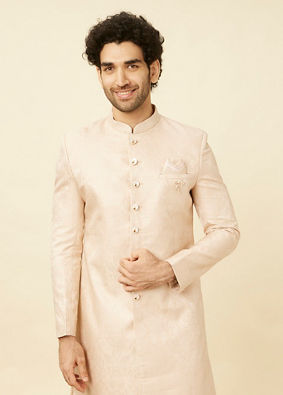 Manyavar Men Veiled Rose Pink Medallion Patterned Sherwani Set