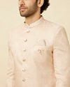 Manyavar Men Veiled Rose Pink Medallion Patterned Sherwani Set