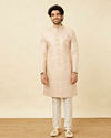 Manyavar Men Veiled Rose Pink Medallion Patterned Sherwani Set