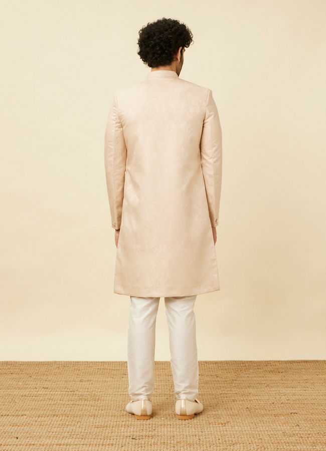 Manyavar Men Veiled Rose Pink Medallion Patterned Sherwani Set