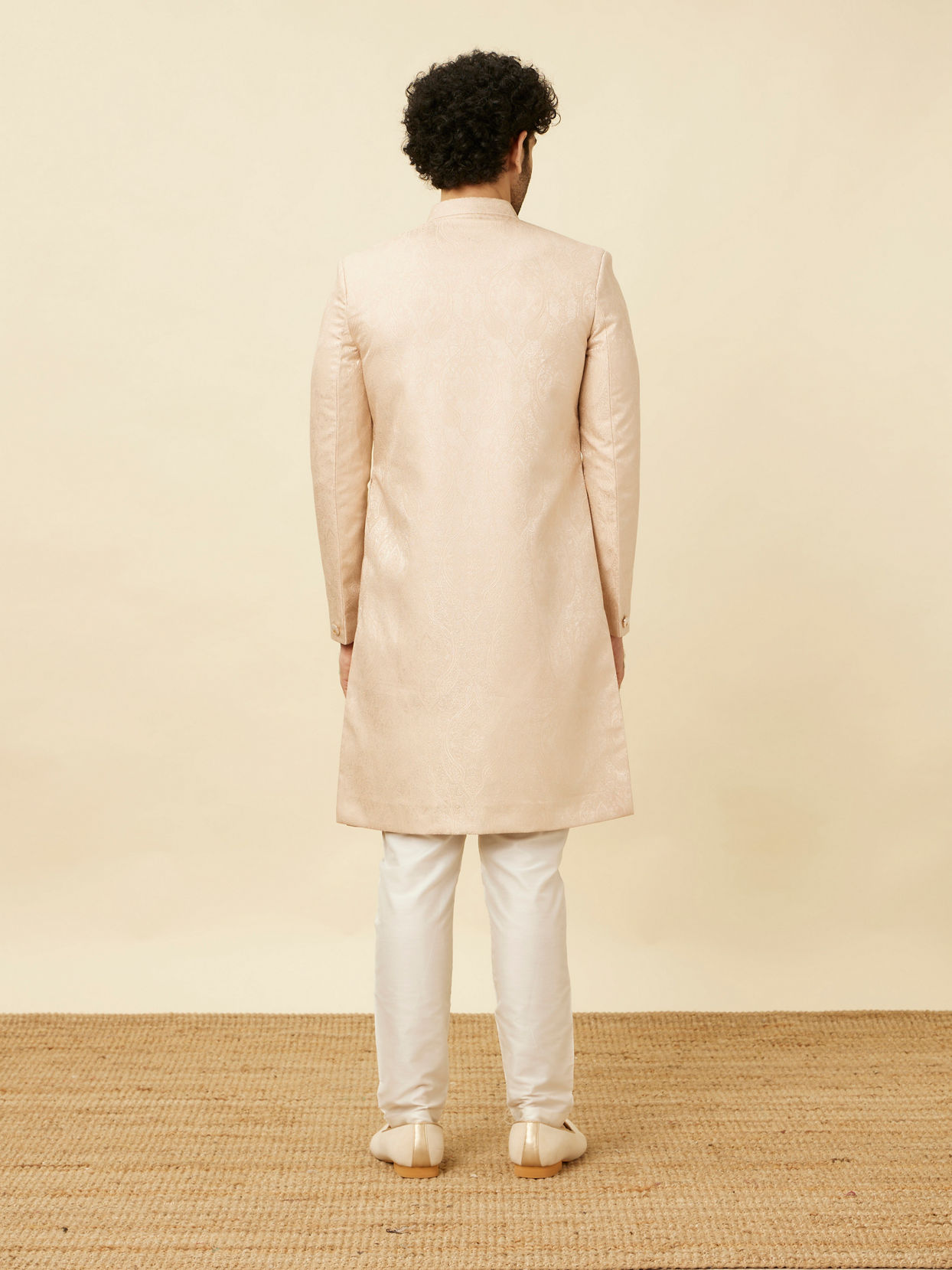 Manyavar Men Veiled Rose Pink Medallion Patterned Sherwani Set