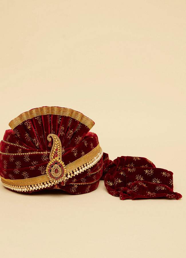 Manyavar Men Maroon Velvet Safa