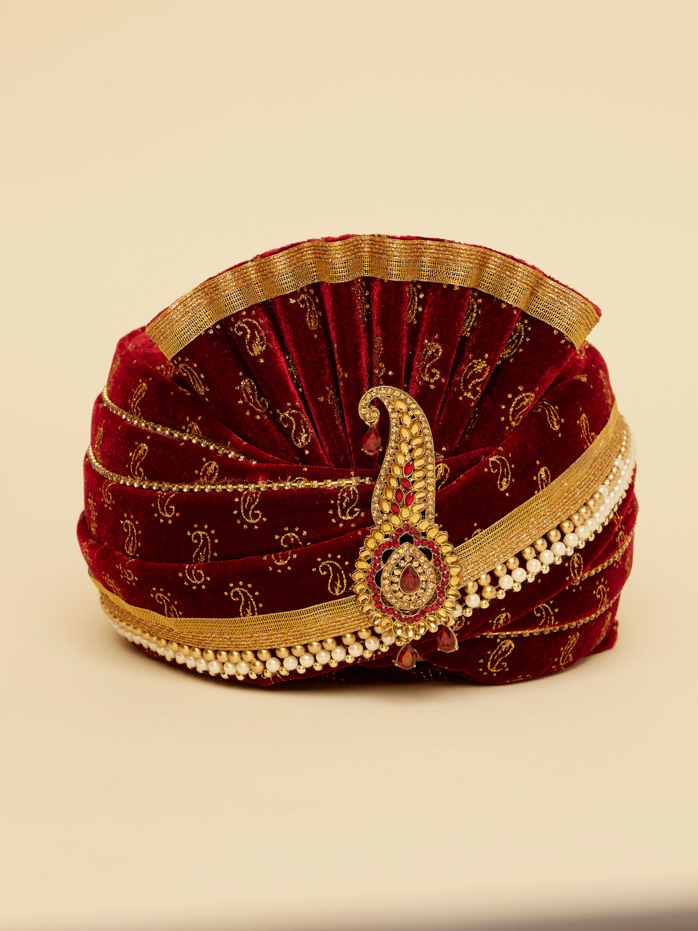 Manyavar Men Maroon Velvet Safa