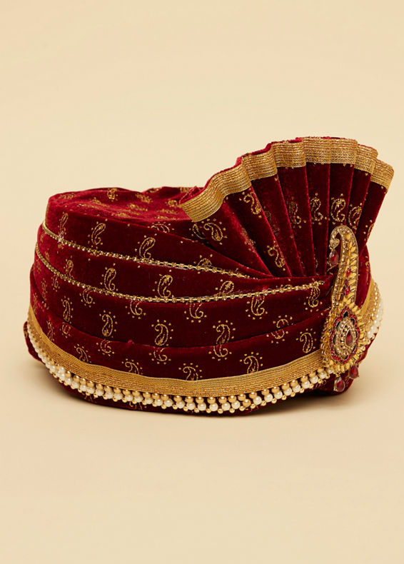 Manyavar Men Maroon Velvet Safa